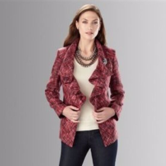 Chico's Cataline Multi Color Holiday Plaid Tweed Jacket M - Picture 3 of 16